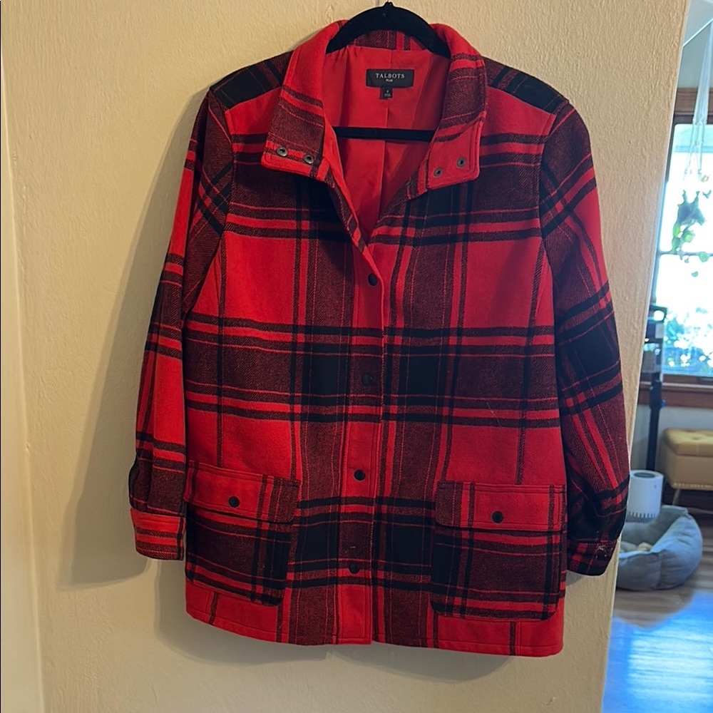 Talbots Red and Black Utility Jacket Classic Design